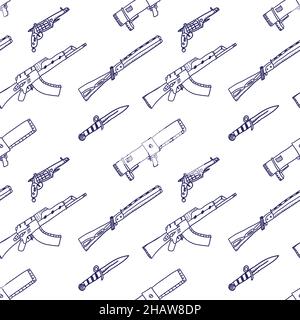 Comic cartoons weapons. Seamless sketch. Really children's drawing. Stock Vector