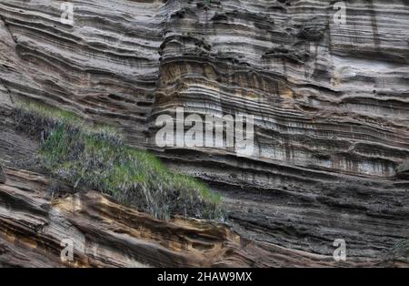 Eroded lava rock on the cliff, Rocha da Relva, Sao Miguel Island, Azores, Portugal Stock Photo