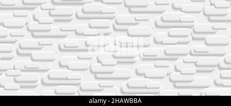 Futuristic white abstract background. Straight convex horizontal bar shaped lines creating 3d volume mono chrome texture Stock Vector