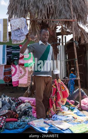 Cloth seller, market, Asebe Teferi, Oromia, Ethiopia Stock Photo