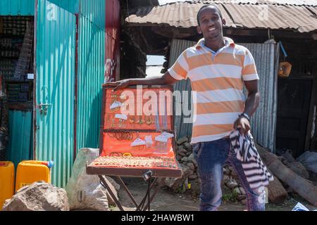 Jewellery seller, market, Asebe Teferi, Oromia, Ethiopia Stock Photo