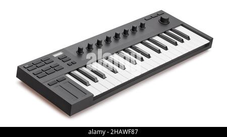 midi keyboard controller path isolated on white Stock Photo