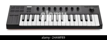 midi keyboard controller path isolated on white Stock Photo