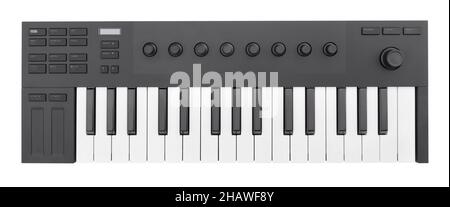 midi keyboard controller path isolated on white top view Stock Photo
