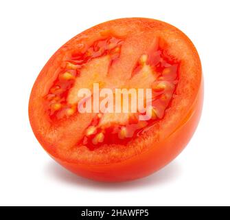 sliced plum tomato path isolated on white Stock Photo