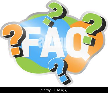 colorful FAQ frequently asked questions label with question marks, vector illustration Stock Vector