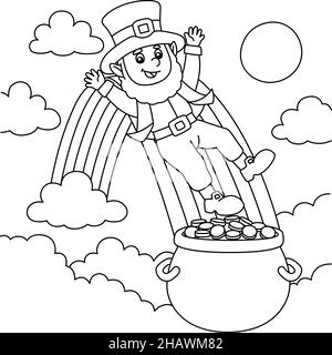 St. Patricks Day Leprechaun Coloring Page for Kids Stock Vector