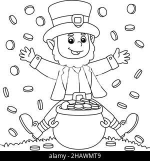 St. Patricks Day Leprechaun Coloring Page for Kids Stock Vector
