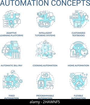 Automation blue concept icons set Stock Vector
