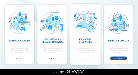 Negative automation impact on society blue onboarding mobile app screen Stock Vector