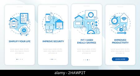Reasons for home automation blue onboarding mobile app screen Stock Vector