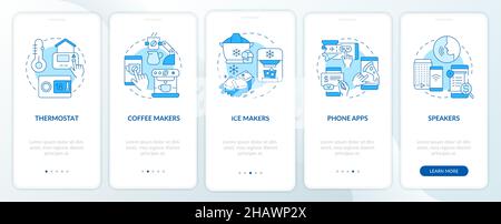 Examples of daily automation blue onboarding mobile app screen Stock Vector