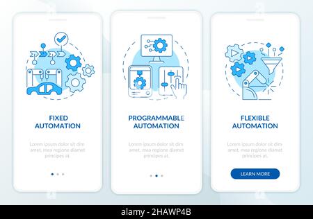 Automation types blue onboarding mobile app screen Stock Vector
