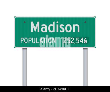 Vector illustration of the Madison green road sign on metallic posts Stock Vector