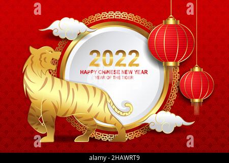Golden Chinese new year 2022 year of the tiger Stock Vector