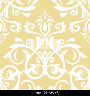 Classic seamless vector pattern. Damask orient ornament. Classic vintage yellow and white background. Orient ornament for fabric, wallpapers and packaging Stock Vector