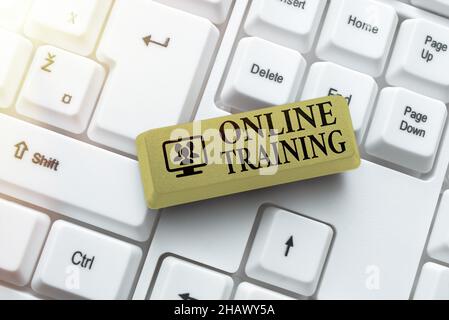 Sign displaying Online Training. Word for Take the education program from the electronic means Connecting With Online Friends, Making Acquaintances On Stock Photo