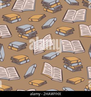 Vector seamless pattern with books. Hand drawn books in cartoon style. Stock Vector
