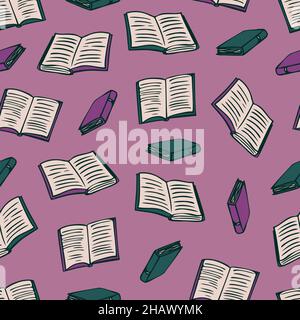 Vector seamless pattern with books. Hand drawn design. Stock Vector