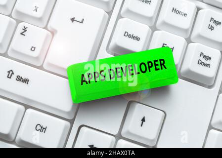 Handwriting text Apps Developer. Business concept Graphic artist Software Programmer and Analyst Experts Abstract Recording List Of Online Shop Items Stock Photo
