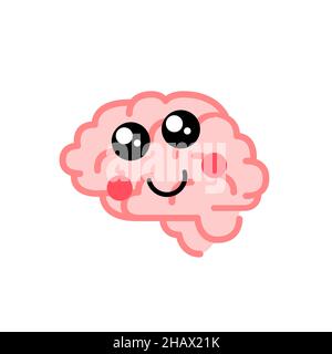 Human brain with cute face, medical icon on white Stock Vector