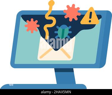 Virus spreading from open mail on computer screen Stock Vector