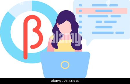 Woman beta testing software. Development process concept Stock Vector