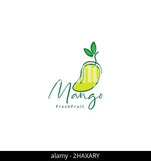 fresh fruit line green mango logo symbol icon vector graphic design illustration idea creative Stock Vector