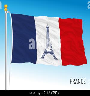 Fancy France flag with Eiffel tower symbol in the center, vector illustration Stock Vector