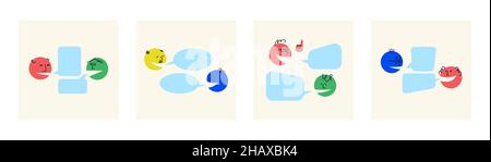 Dialogue template. People talk, argue, speech bubbles for text. Question and answer. Colorful round vector illustration. Stock Vector
