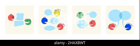 Dialogue template. People talk, argue, speech bubbles for text. Question and answer. Colorful round vector illustration. Stock Vector