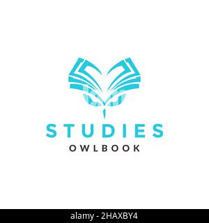 face owl with books logo symbol icon vector graphic design illustration idea creative Stock Vector