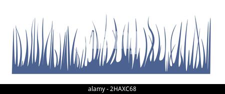 Silhouette of tall grass isolated on white background. Blue plants with long, tall leaves. Uneven garden lawn. Vector for design. Stock Vector
