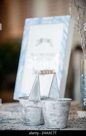 Miniature waterin can decorationfor wedding decor Stock Photo