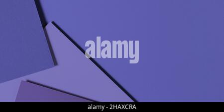 Abstract colored paper geometry composition banner background in very peri, purple color. Top view Stock Photo