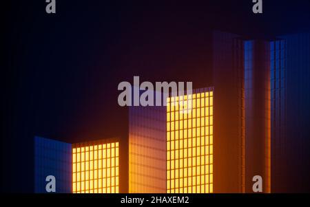 Urban building at night, modular building,3d rendering. Computer digital drawing. Stock Photo