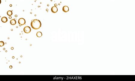 Transparent golden bubble particles float on white copy space background Stock Photo