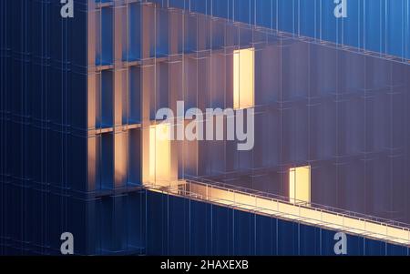 Urban building at night, modular building,3d rendering. Computer digital drawing. Stock Photo