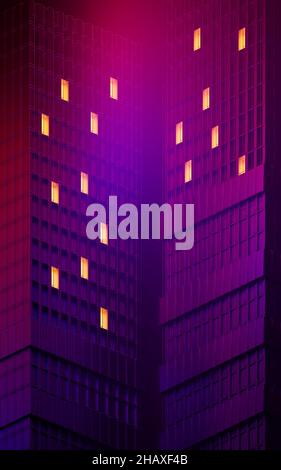 Urban building at night, modular building,3d rendering. Computer digital drawing. Stock Photo