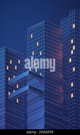 Urban building at night, modular building,3d rendering. Computer digital drawing. Stock Photo