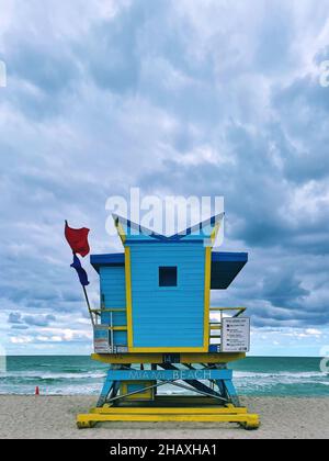 14th Street Lifeguard tower on Miami beach during stormy weather, Miami, Florida, USA Stock Photo