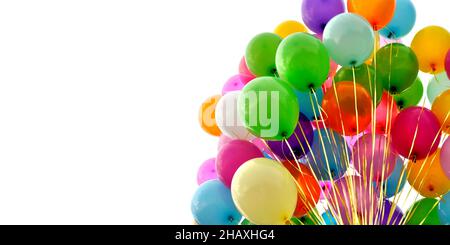 bunch of multicolored balloons, isolated on white background, banner format Stock Photo