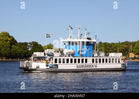 Stockholm, Sweden - July 21, 2021: The Djurgarden ferry number 10, in service for SL on the Slussen - Allmanna grand line. Stock Photo