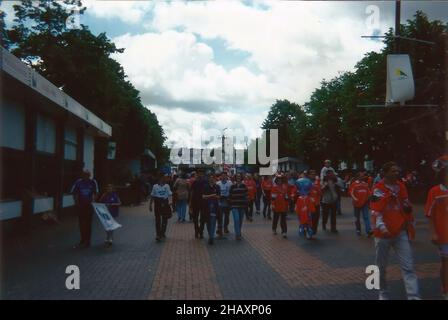 Supporters on Wembley Way ahead of the 2000 Championship Play-off Final between Barnsley and Ipswich Town at Wembley Stadium, UK Stock Photo