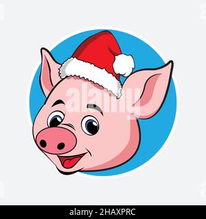 smiling cute pink pig character, cartoon illustration Stock Vector