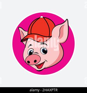 smiling cute pink pig character, cartoon illustration Stock Vector