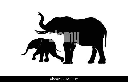 elephants family on white background. elephant silhouette. Stock Vector