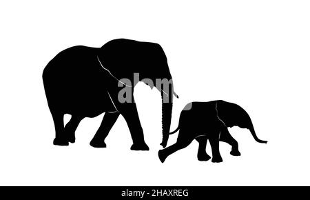 elephants family on white background. elephant silhouette. Stock Vector