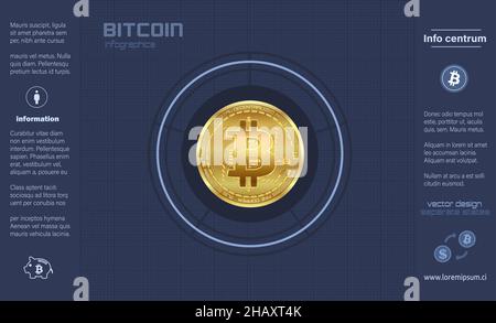Bitcoin, infographics blue flat design on graph paper and icons vector Stock Vector