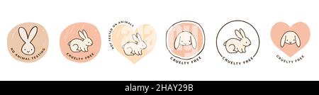 Cruelty Free, Note tested on animals hand drawn icons, logos, stamps, Organic, vegan and natural Stock Vector